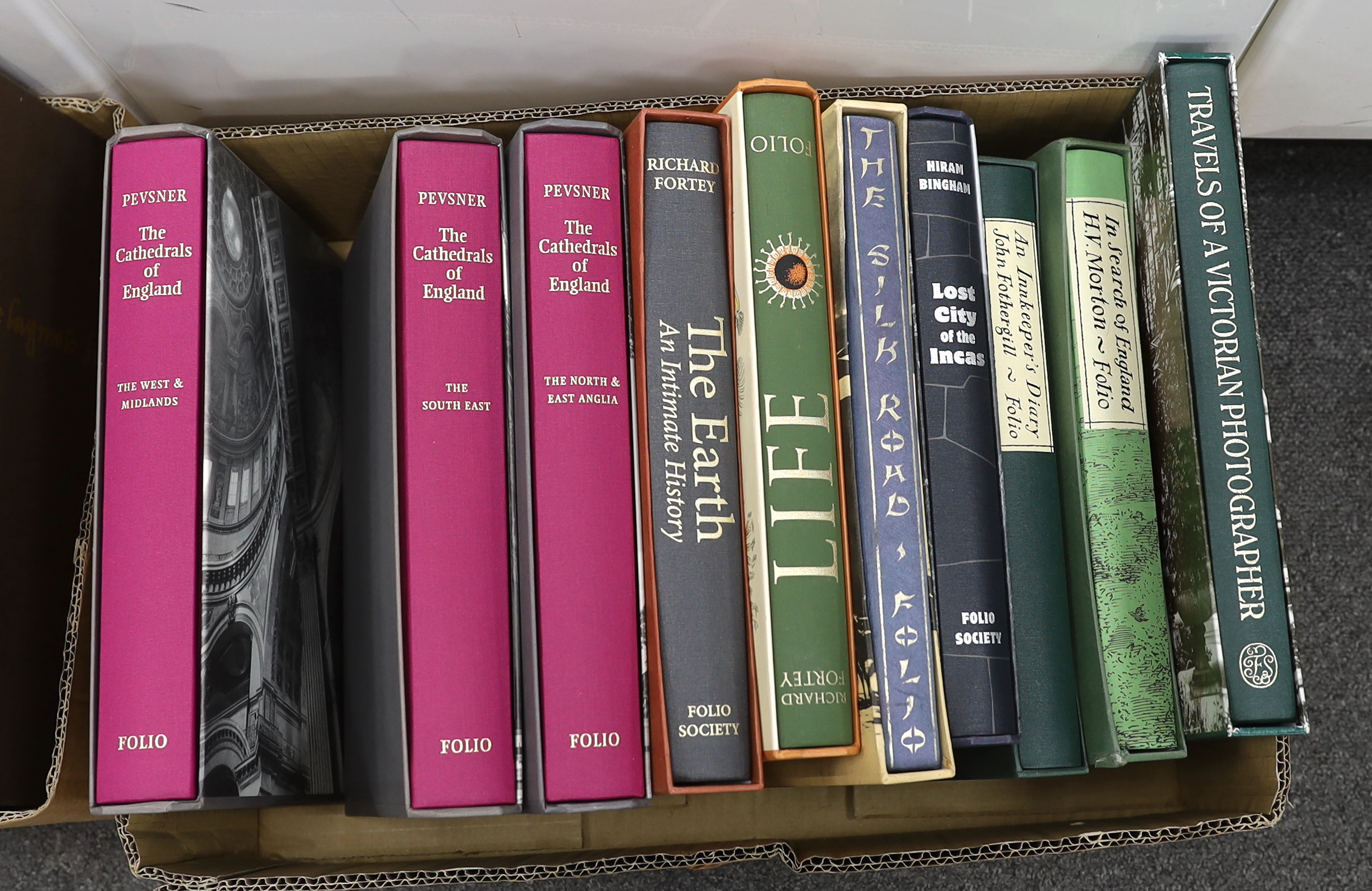 Folio Society - a Miscellany, including David's Mediterranean Food. decorations by John Minton, cloth backed patterned boards, 2005; Frith's Travels of a Victorian Photographer. num. illus., pictorial cloth, 2001; Ruskin